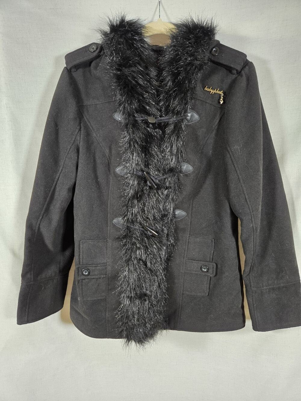 Baby Phat Y2K 2000s Black Faux Fur Toggle Coat Jacket Women’s XL